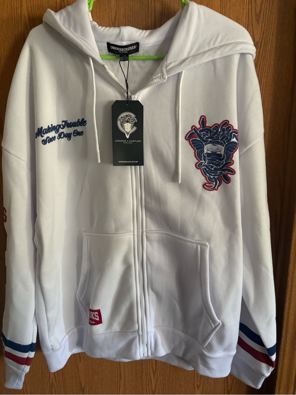 Crooks & Castles White Hoodie with Navy Embroidery